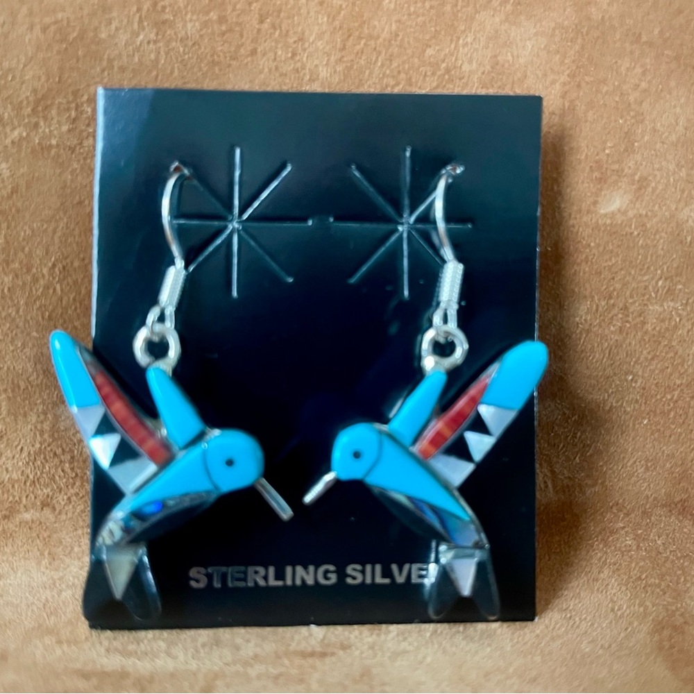 Native American Hummingbird Earring Turquoise Inlay